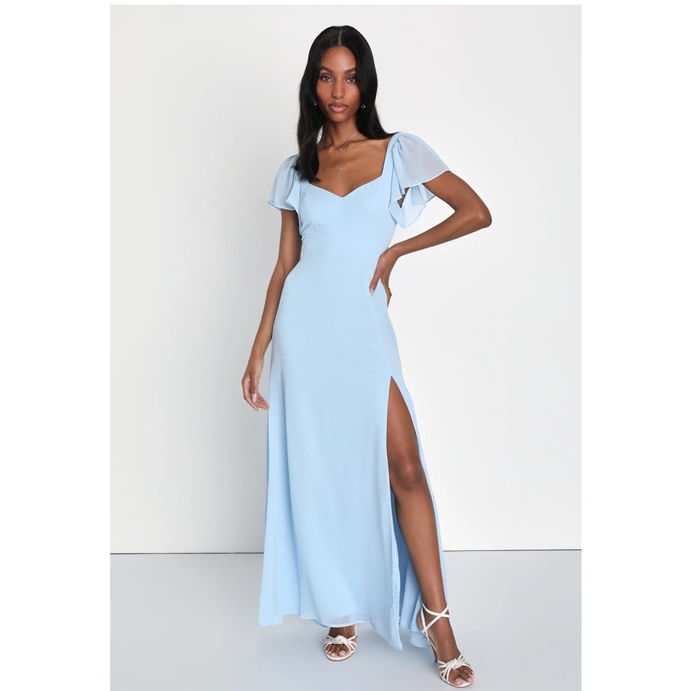 Lulu's Light Blue Maxi Dress with Flutter Sleeves